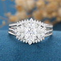 3PCS Oval  cut Moissanite Cluster Engagement ring Bridal Set