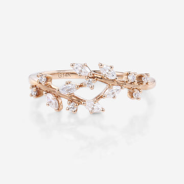 Nature Inspired moissanite | Diamonds Leaf branch stacking Gold wedding ring