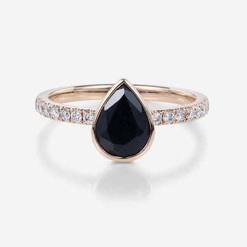 Bezel Set Pear cut Black Onyx Half Eternity Gold Engagement Ring