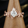 Nature Inspired Kite cut Moissanite Leaf Gold Engagement Ring