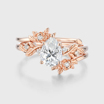 Nature Inspired Pear cut Moissanite Side Stone Bridal Set