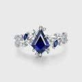 Nature Inspired Kite cut Lab Blue Sapphire Leaf Gold Engagement Ring