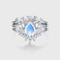 3PCS Pear Moonstone Cluster Engagement Ring Bridal Set