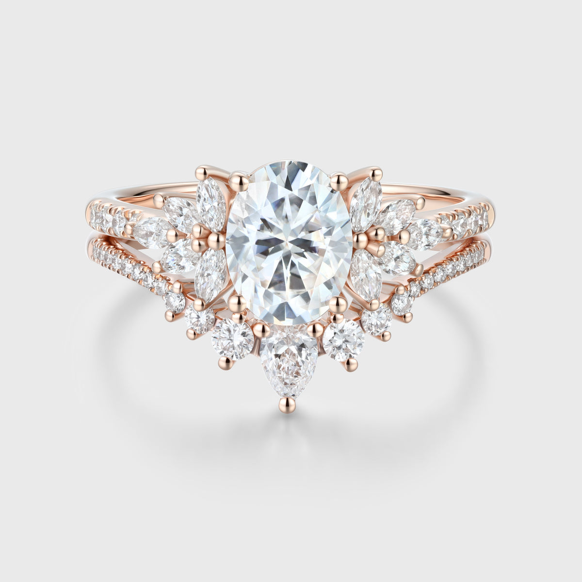 Oval cut Cluster Moissanite engagement ring set vintage