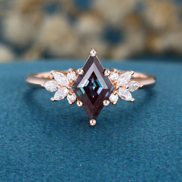 Lozenge cut Lab Alexandrite Solid Gold Engagement Ring