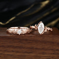 Nature Inspired Moissanite Couple Rings | D Color VVS1 | Rose Gold Leaf Wedding Bridal Set (Copy)