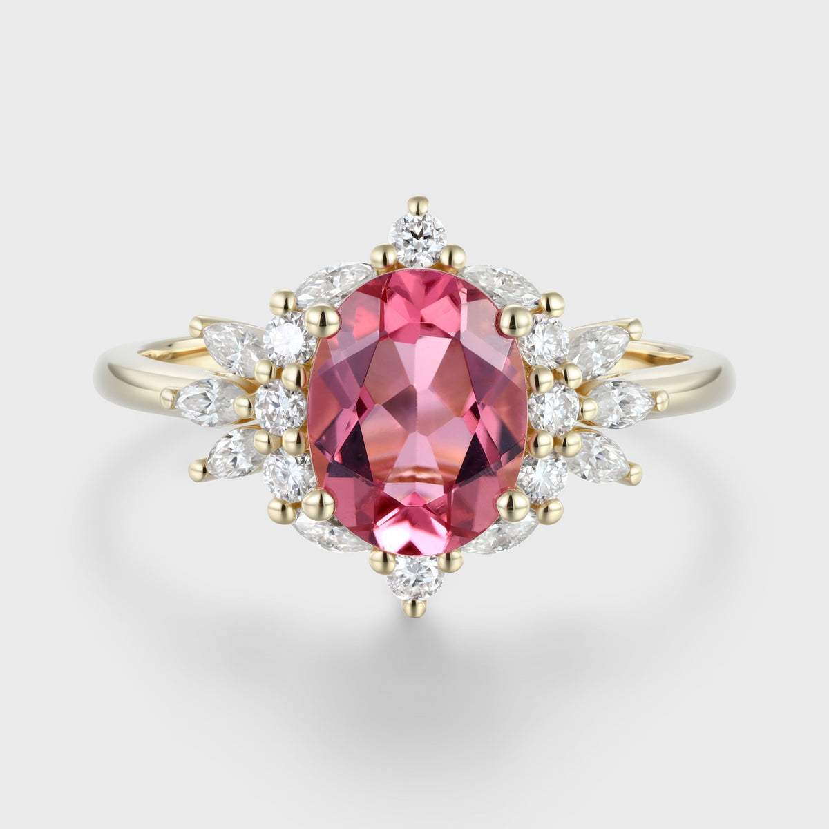 Oval cut Tourmaline Cluster Engagement ring