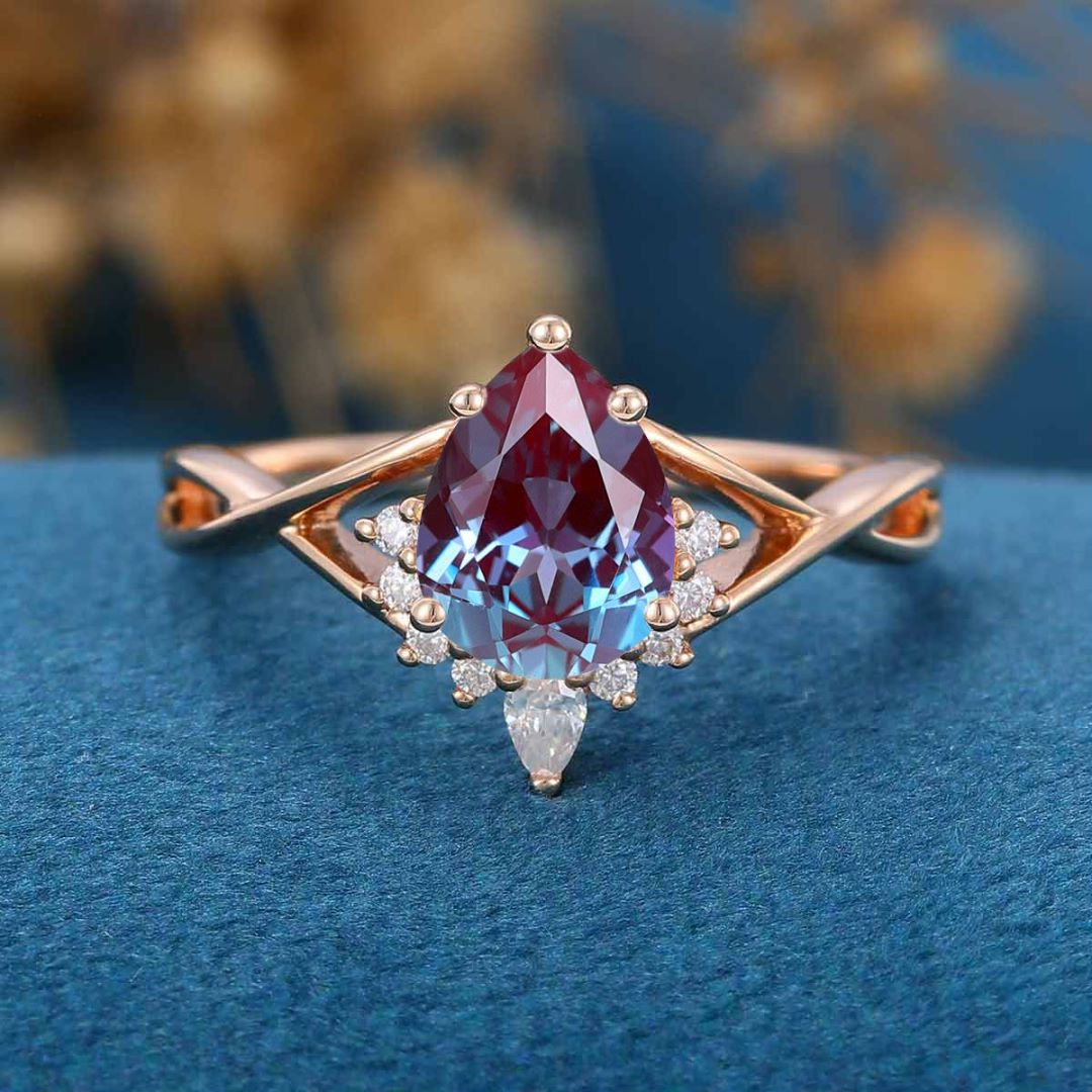 1.2Carat Pear cut Lab Alexandrite | Diamond Engagement ring