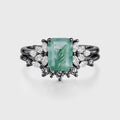 Emerald cut Moss Agate Engagement ring Bridal Set