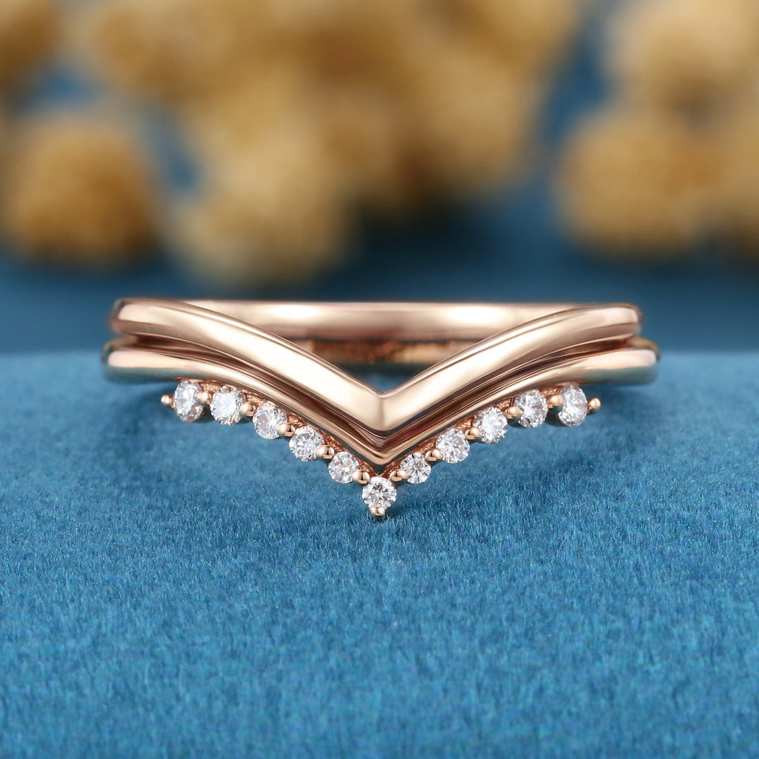Double Diamond Curve Wedding Band Matching Engagement ring