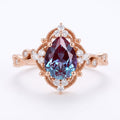 Nature Inspired Pear cut Lab Alexandrite Engagement Ring