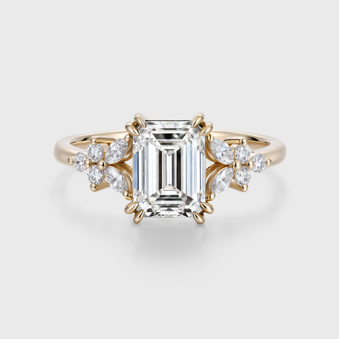 1.0CT~5.0CT Emerald cut Lab grown Diamond Cluster Engagement Ring Set
