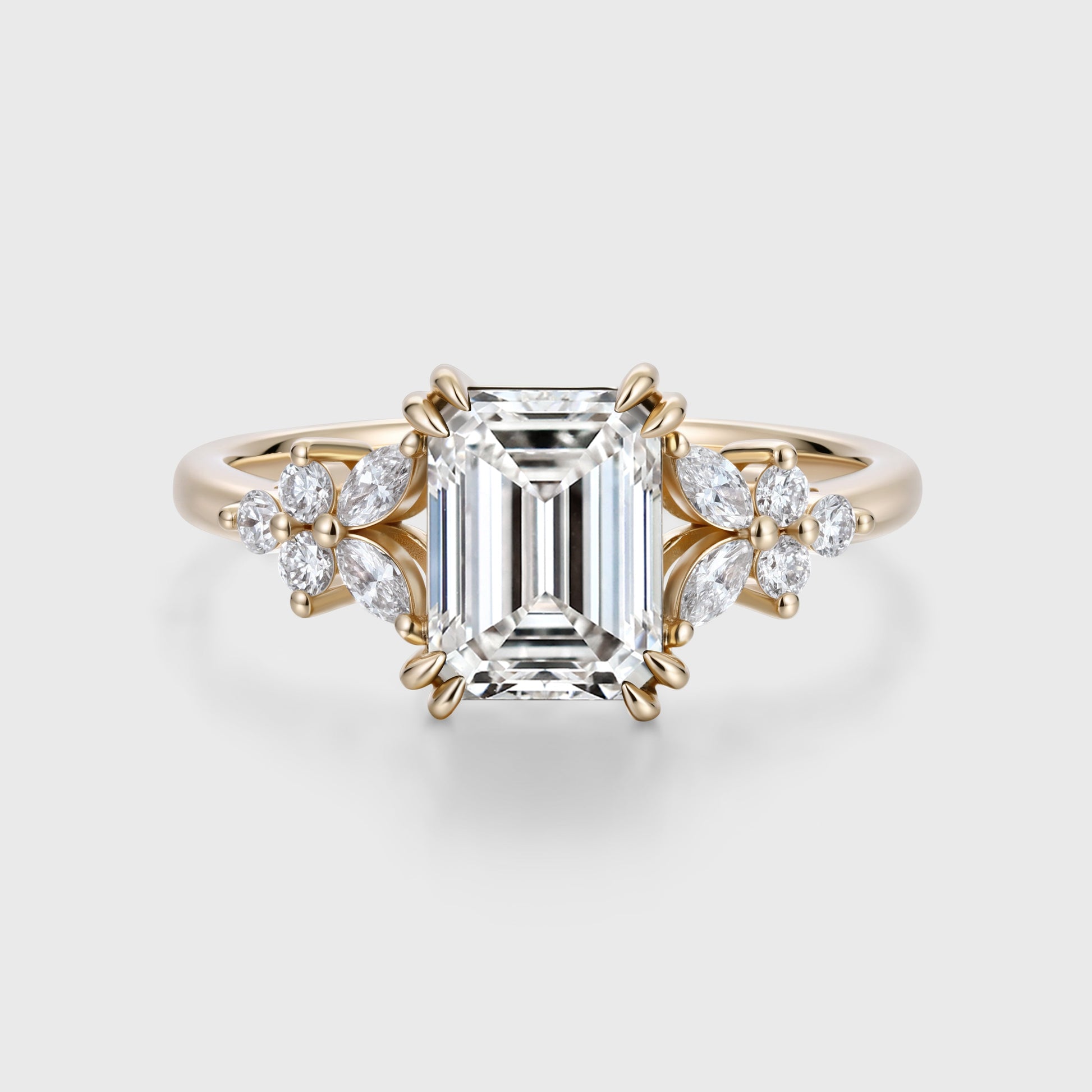 1.0CT~5.0CT Emerald cut Lab grown Diamond Cluster Engagement Ring Set