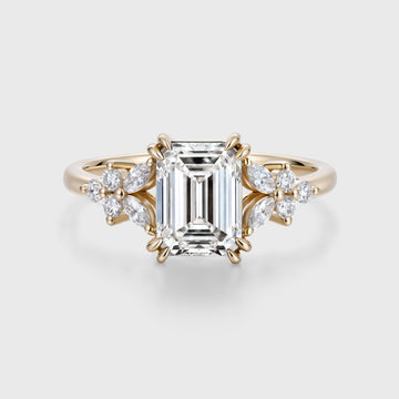 1.0CT~5.0CT Emerald cut Lab grown Diamond Cluster Engagement Ring Set