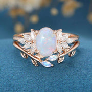 Oval cut Opal Engagement ring Bridal Set