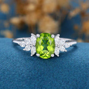 1.5Carat Oval cut Olivine Cluster Engagement Ring