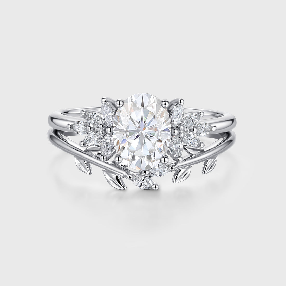 Oval cut Moissanite Engagement ring Bridal Set
