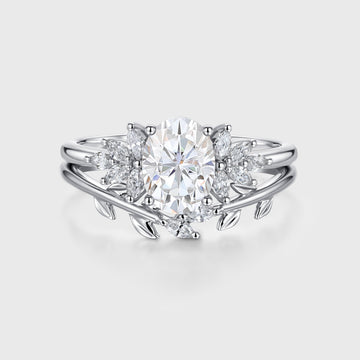Oval cut Moissanite Engagement ring Bridal Set