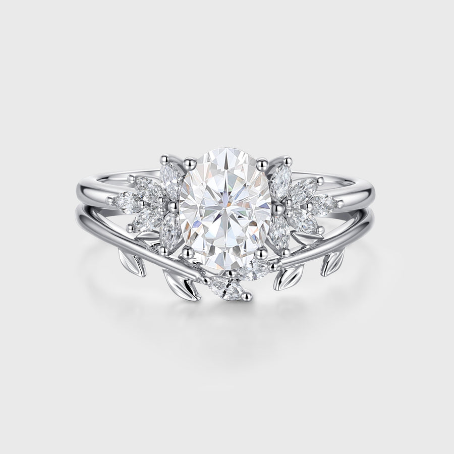 Oval cut Moissanite Engagement ring Bridal Set