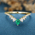 Pear shaped Emerald | half eternity moissanite Curved Wedding Band Ring