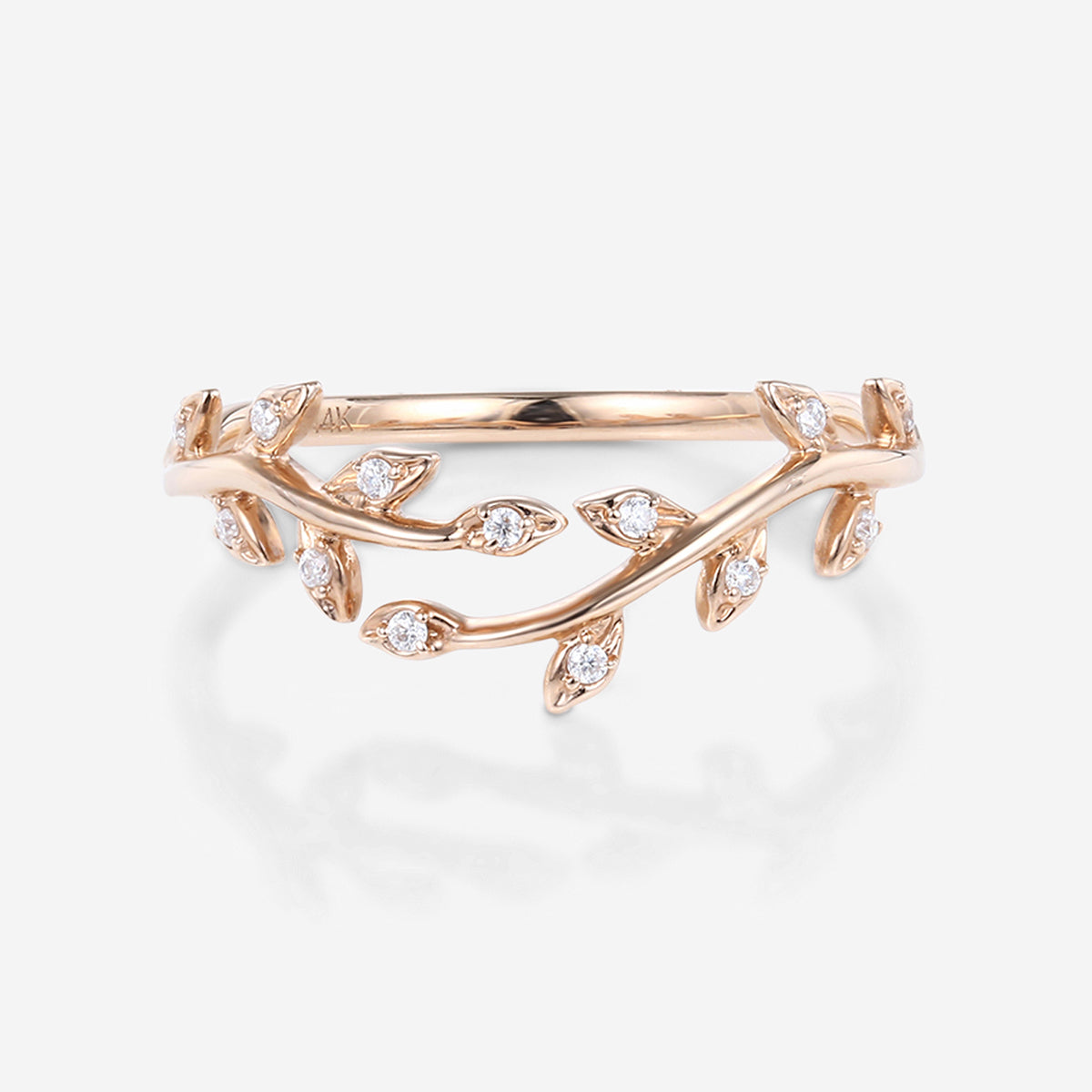 Nature Inspired moissanite | Diamonds Leaf branch stacking Gold wedding ring