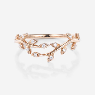 Nature Inspired moissanite | Diamonds Leaf branch stacking Gold wedding ring