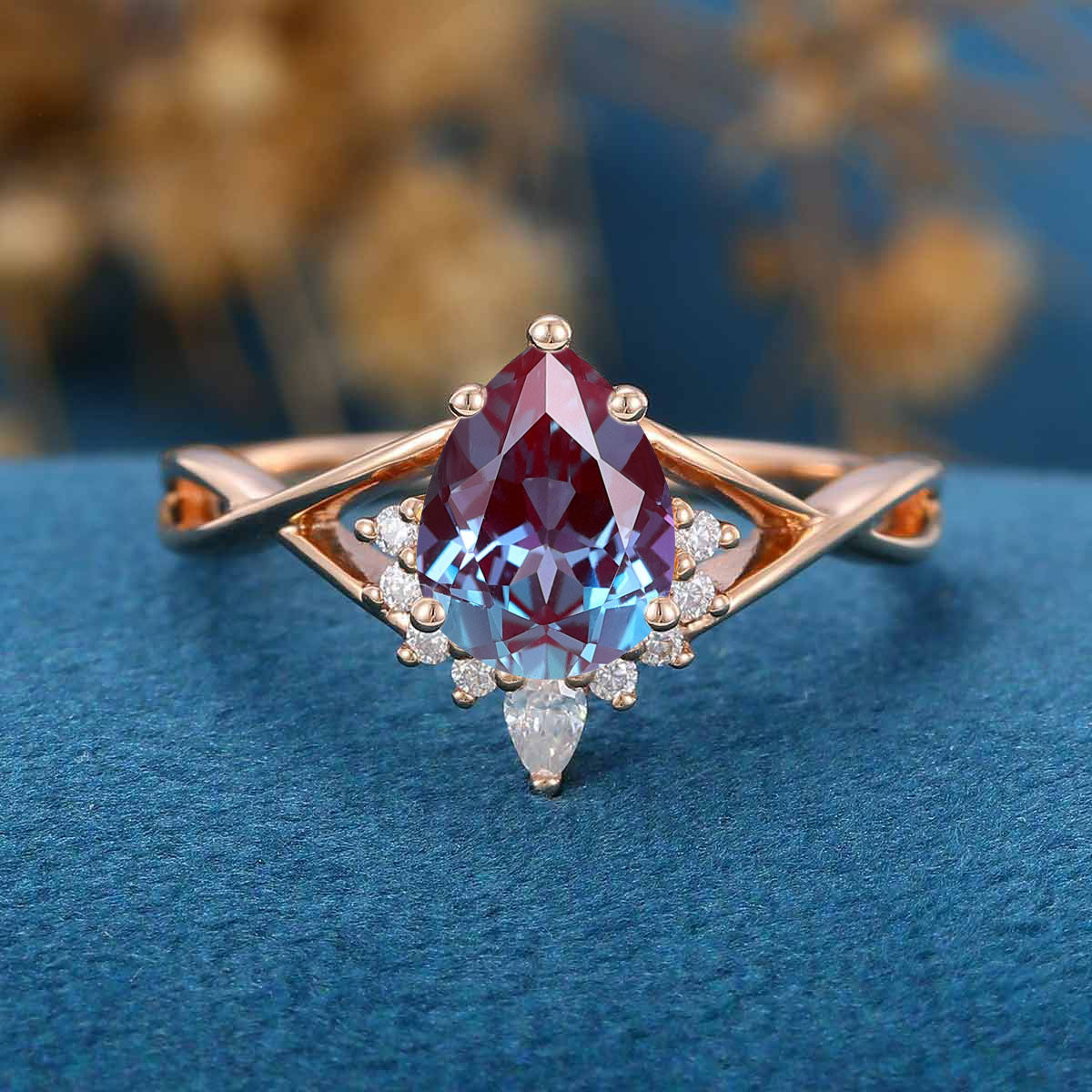 Pear cut Alexandrite | Diamond Engagement ring 