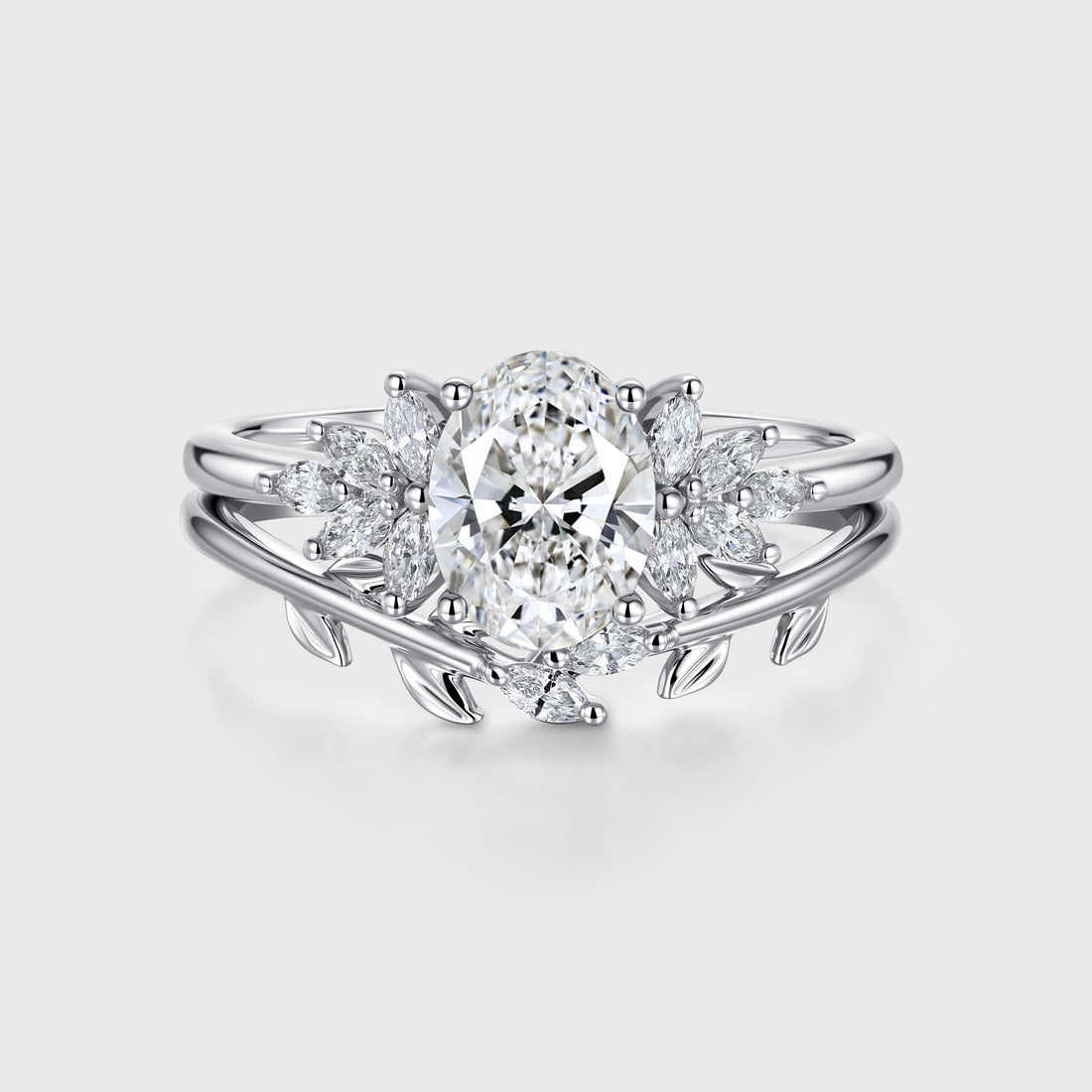 1.0CT~5.0CT Oval cut Lab grown Diamond Cluster Engagement Ring Set