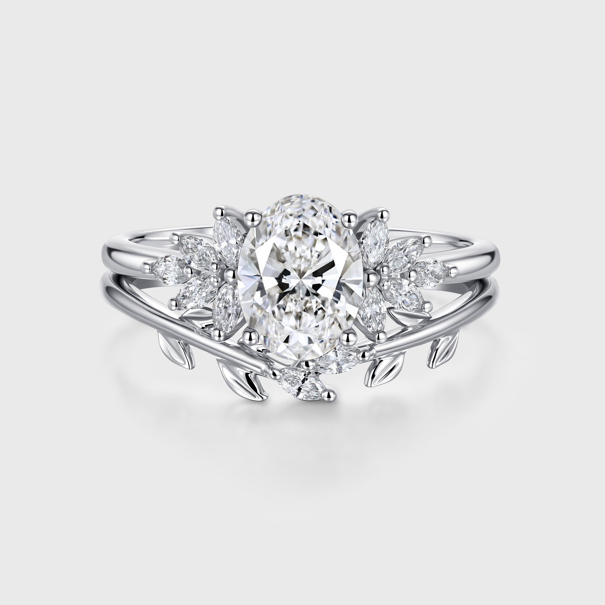 1.0CT~5.0CT Oval cut Lab grown Diamond Cluster Engagement Ring Set
