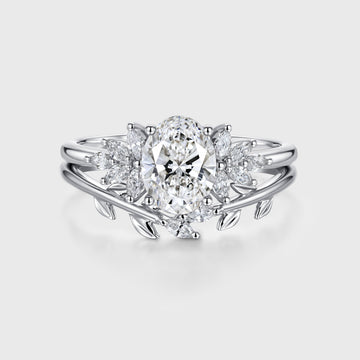 1.0CT~5.0CT Oval cut Lab grown Diamond Cluster Engagement Ring Set