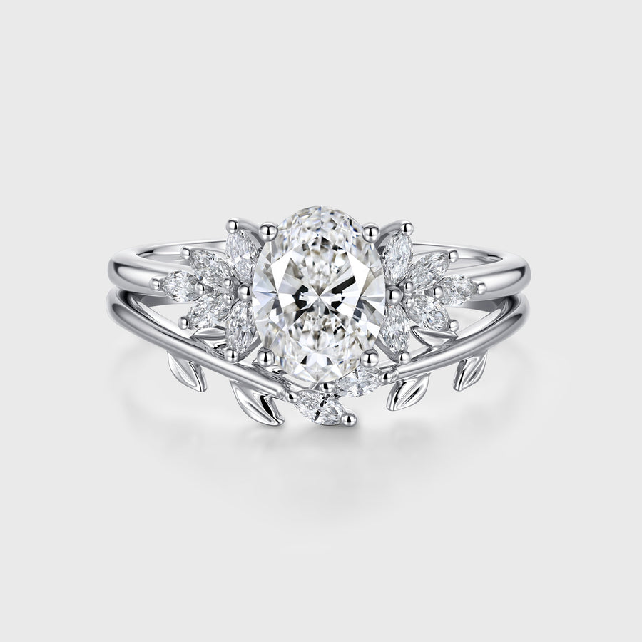1.0CT~5.0CT Oval cut Lab grown Diamond Cluster Engagement Ring Set