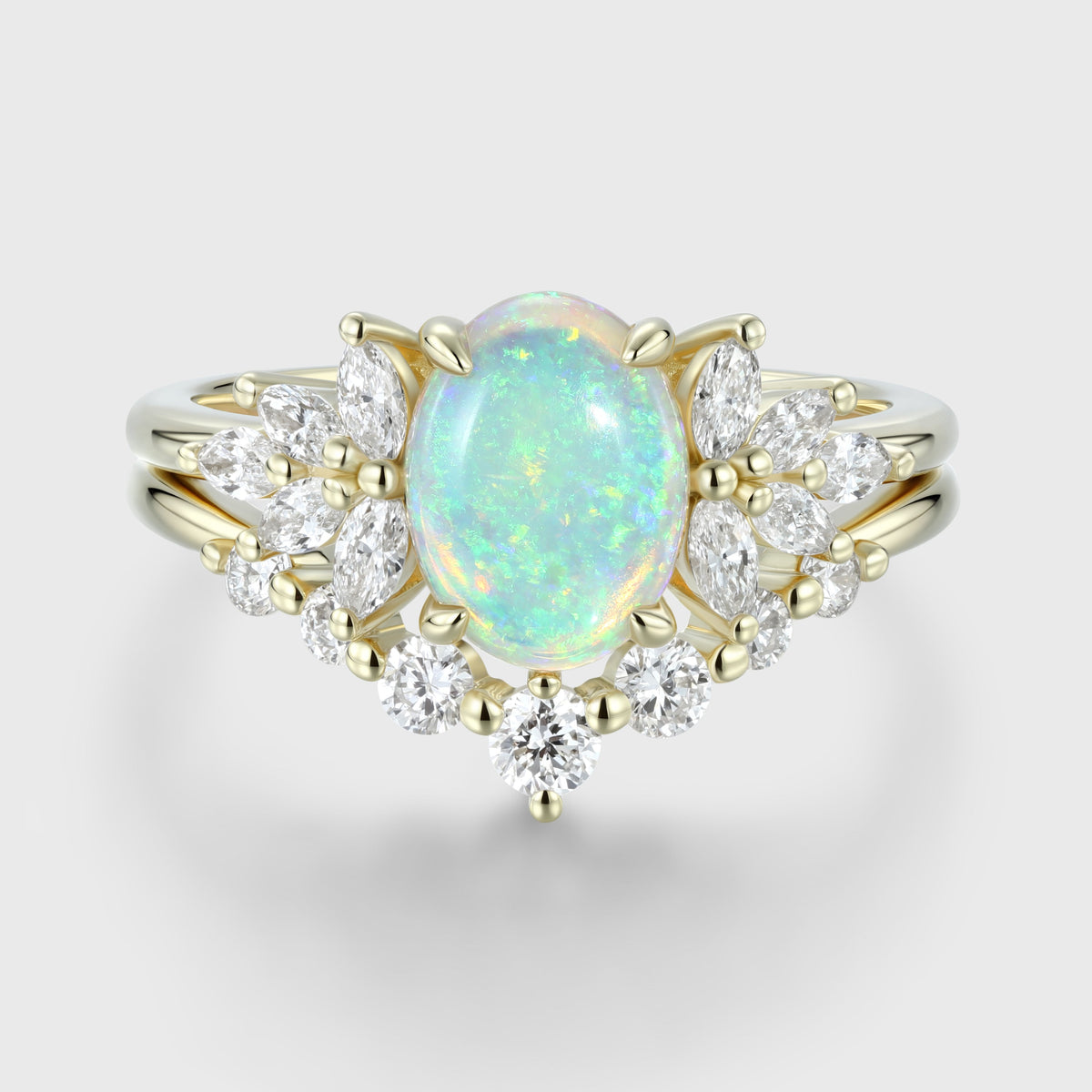 Oval cut Opal Engagement ring Bridal Set