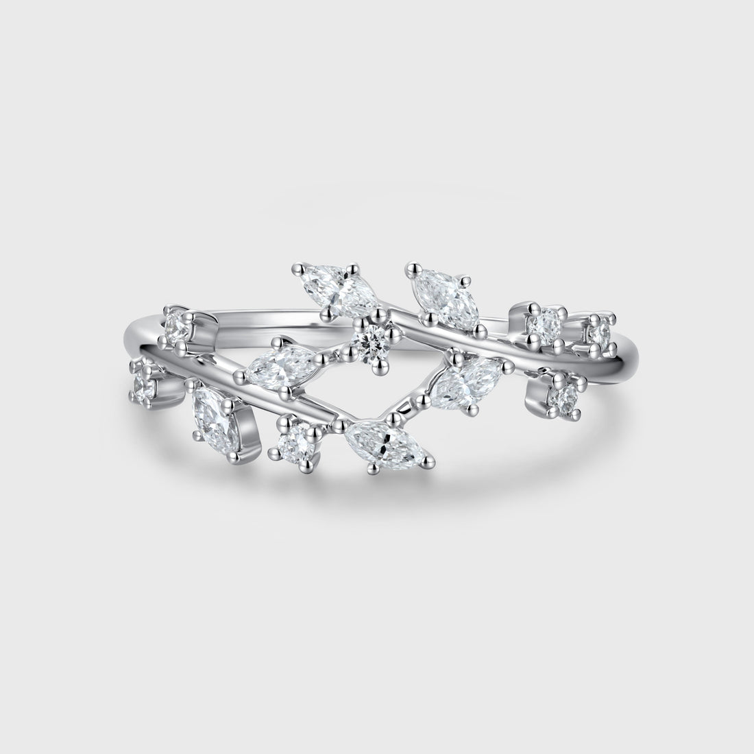 Nature Inspired moissanite | Diamonds Leaf branch stacking Gold wedding ring
