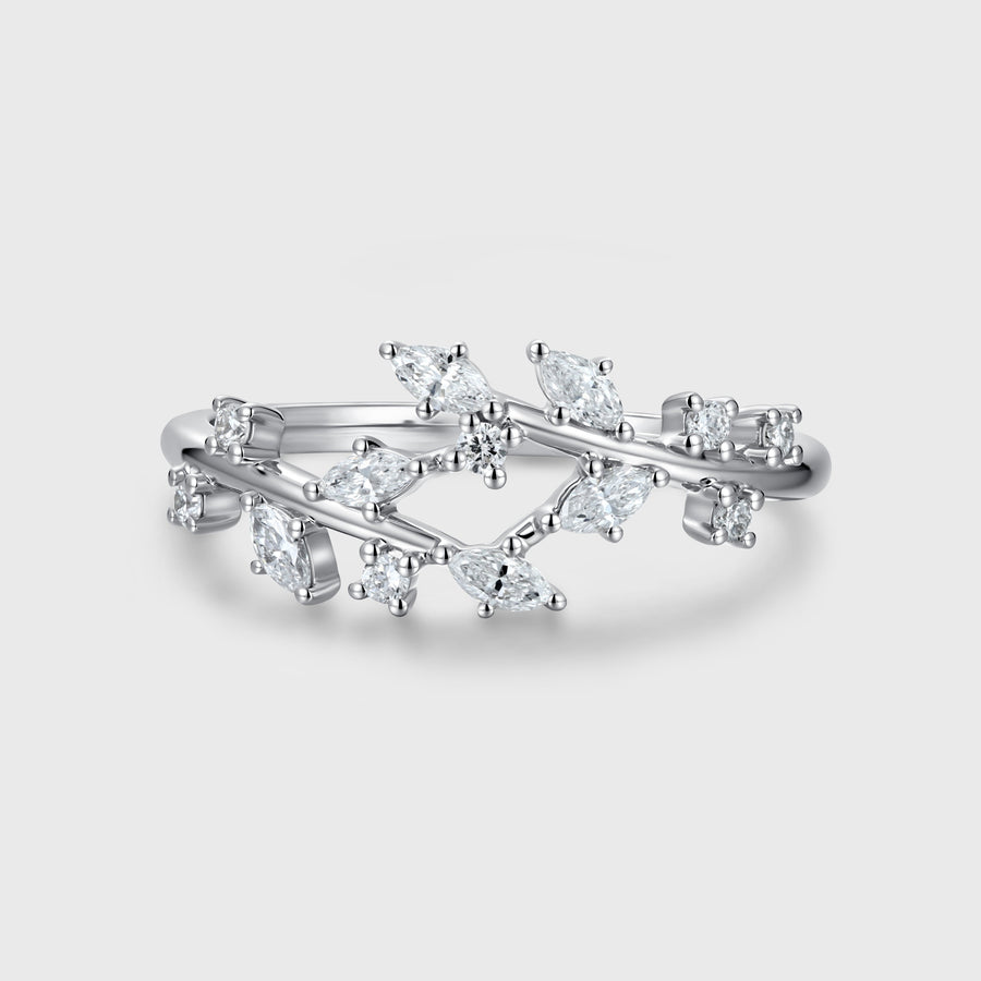 Nature Inspired moissanite | Diamonds Leaf branch stacking Gold wedding ring