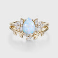 Pear cut Opal Cluster Engagement ring Bridal Set