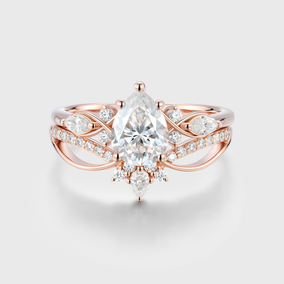 Pear cut Moissanite Side Stone Bridal Set