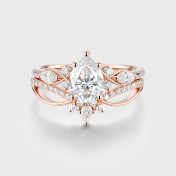 Pear cut Moissanite Side Stone Bridal Set