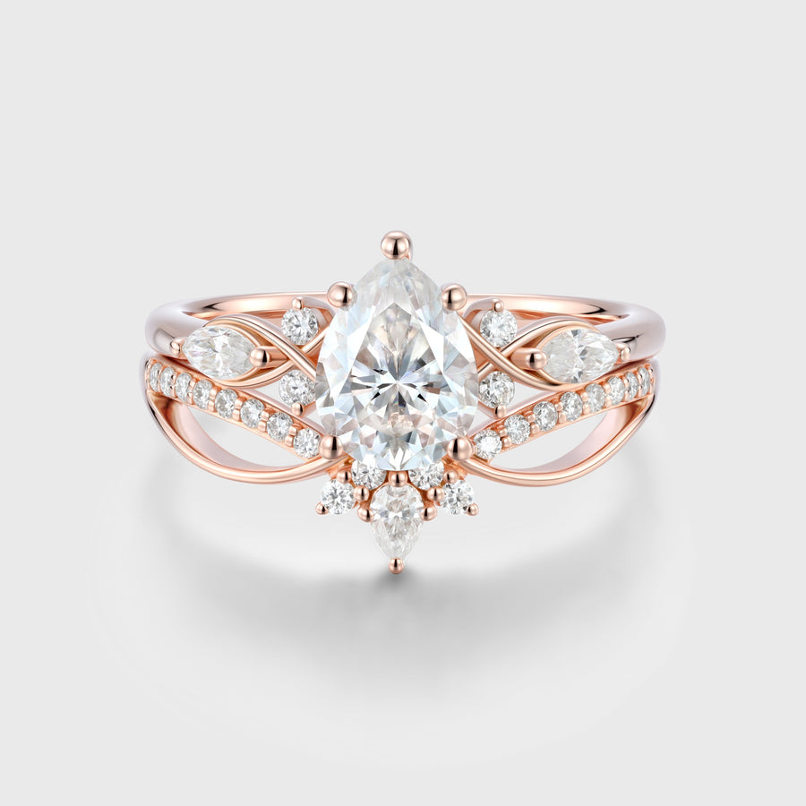 Pear cut Moissanite Side Stone Bridal Set