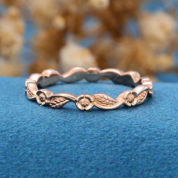 Inspired Leaf design Solid Gold Straight ring