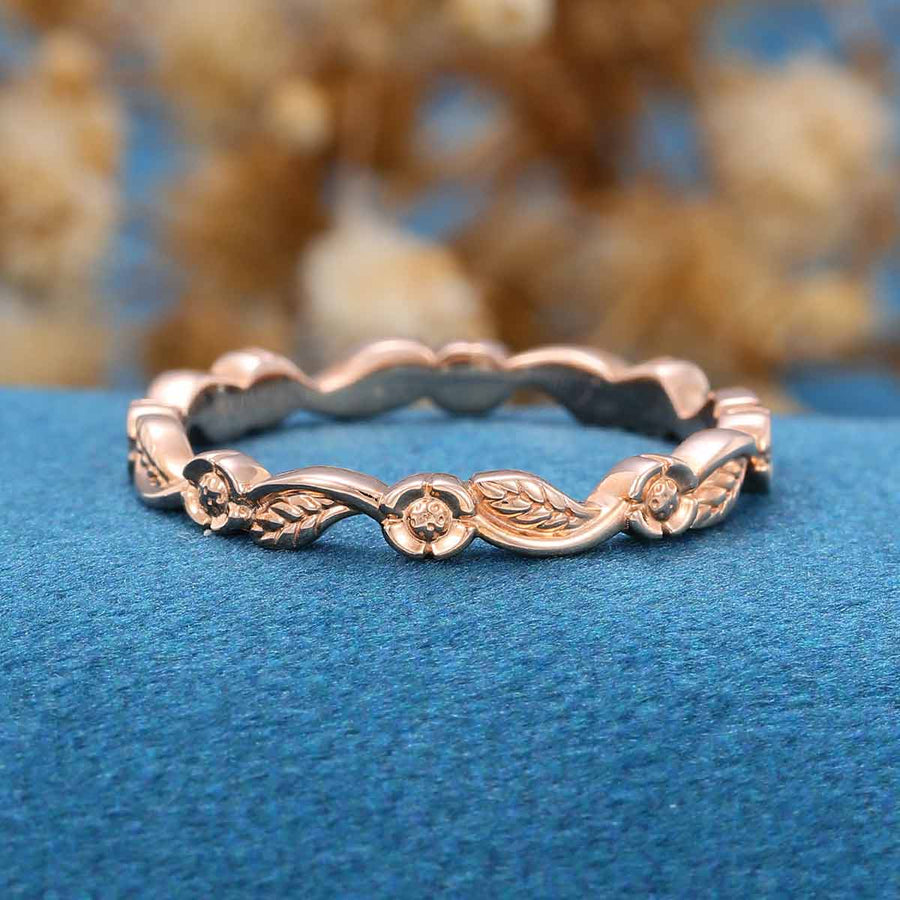 Inspired Leaf design Solid Gold Straight ring