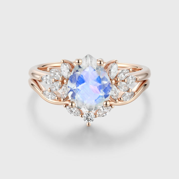 Pear cut Moonstone Wedding Bridal Set