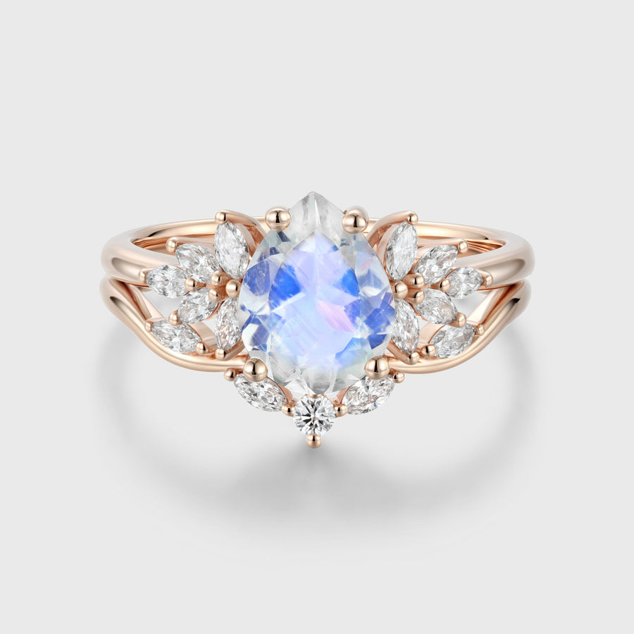 Pear cut Moonstone Wedding Bridal Set