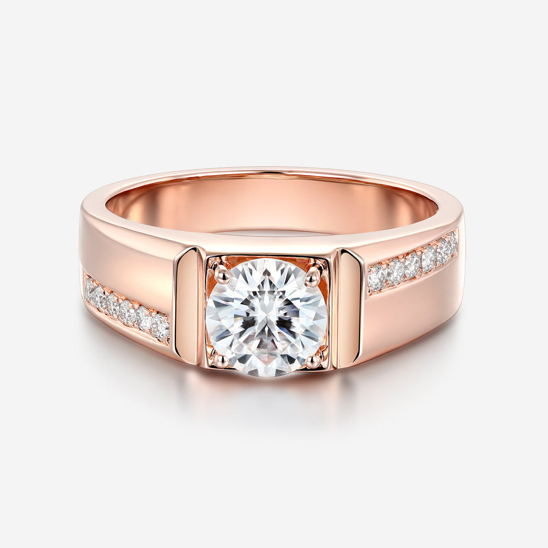 Round Cut Moissanite Statement Ring • Mens Wedding Band