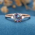 Hexagon cut Alexandrite | Diamond Engagement ring