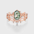 Hexagon cut Moss Agate Side Stone Bridal Set