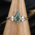 Kite cut Moss Agate Solid Gold Engagement Ring