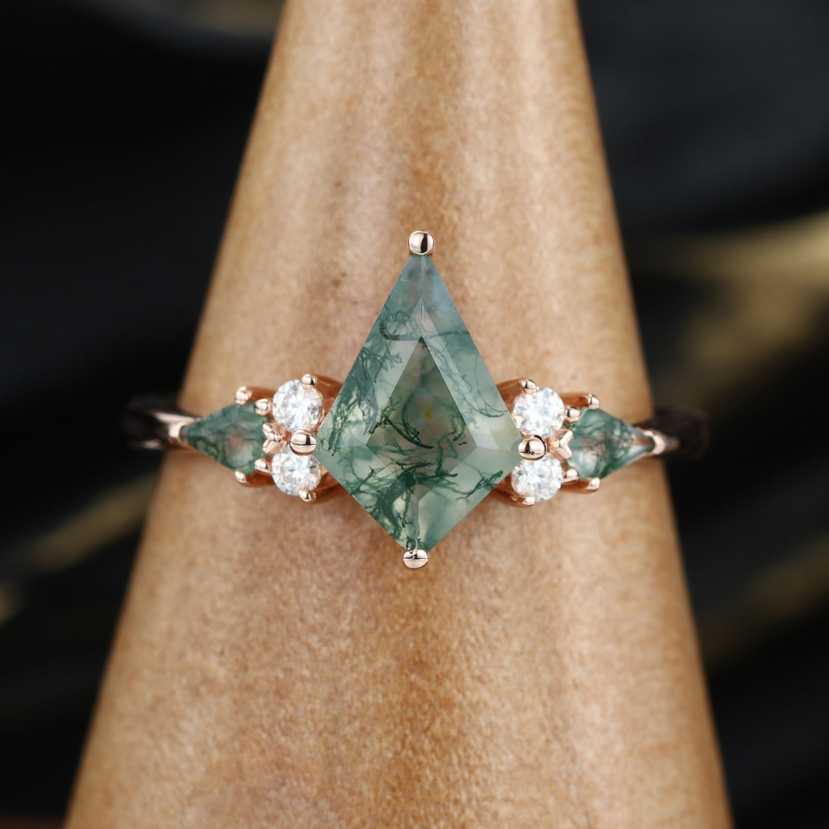 Kite cut Moss Agate Solid Gold Engagement Ring