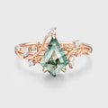 Nature Inspired Kite cut Moss Agate Leaf Gold Engagement Ring