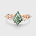 Nature Inspired Kite cut Moss Agate Leaf Gold Engagement Ring