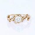 Nature Inspired Round cut Moissanite Leaf Gold Engagement Ring